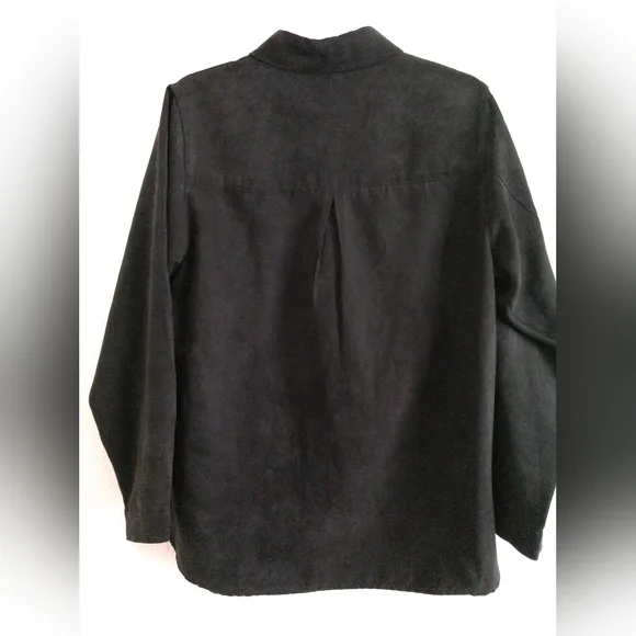 Studio Works Black Shirt Faux Suede Button Front Tunic Length Oversized Small - Picture 4 of 4